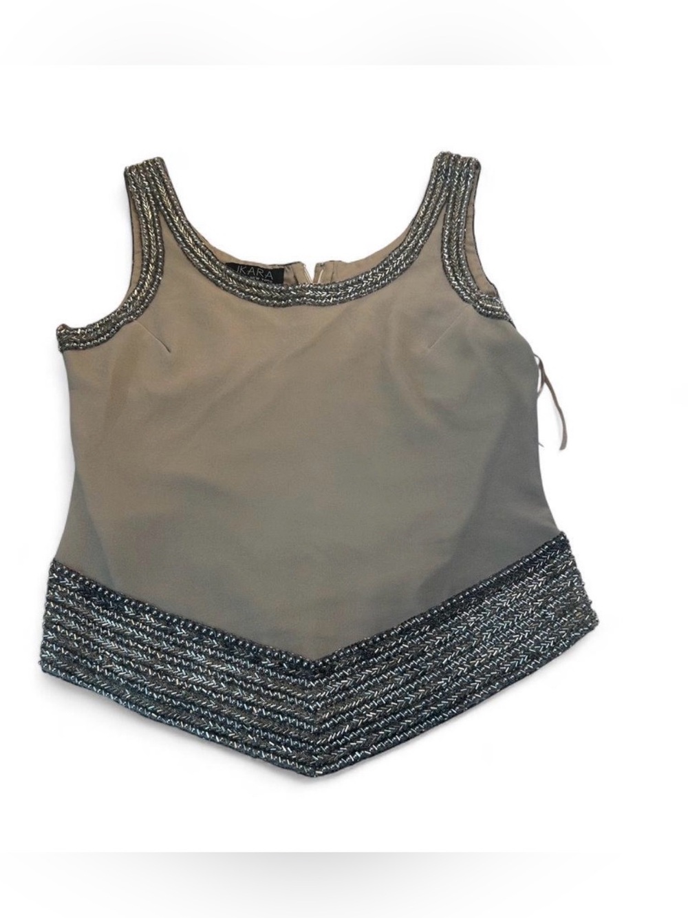 J Kara Taupe Tank with Metallic Braided Trim